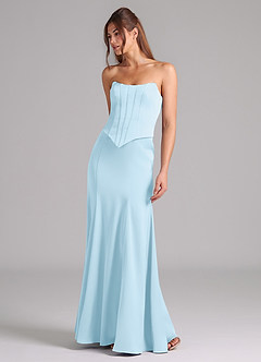 Azazie Ximena Bridesmaid Dresses Sky Blue Mermaid Corset Stretch Satin Convertible Dress image4