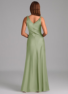 Azazie Nerine Bridesmaid Dresses Dusty Sage A-Line Pleated Stretch Satin Dress image5