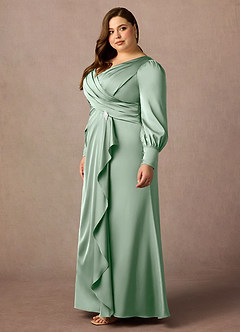 Azazie Petrina vestidos de madre de la novia Vestido de Agave de Satén Elástico de Corte Sirena con Plisado image5