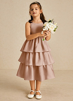 Azazie Margery Flower Girl Dresses English Rose A-Line Bow Stretch Satin Dress image2