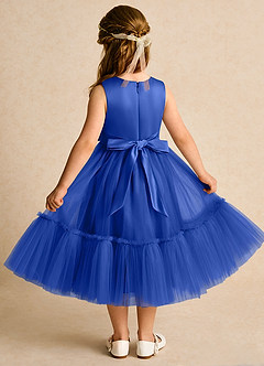 Azazie Miracle vestidos de niña de las flores Vestido de Azul Real de Satin Mate de Corte En A con Lazo image2