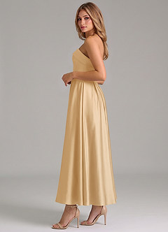 Azazie Lucienne Vestidos de madrinha de casamento Vestido Ouro de Cetim elástico de Linha A com Plissado image3