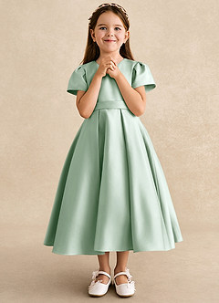 Azazie Princess Flower Girl Dresses Agave A-Line Pleated Matte Satin Dress image4