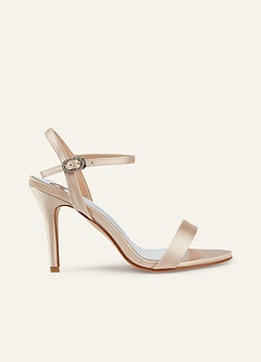 Champagne Satin Ankle Strap High Heels