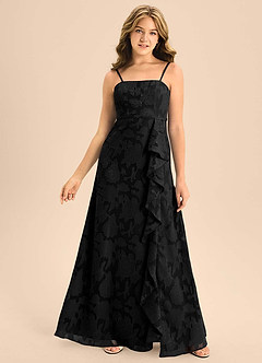 Azazie Kaylee Junior Vestido de Negro de Devorado Floral de Corte en A con Con cinturón image1