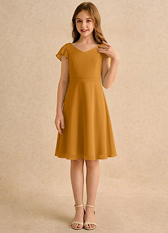 Azazie Narin Girls Formal Flower Girl Klänningar Klä A-Line i Chiffong med ärmar image4