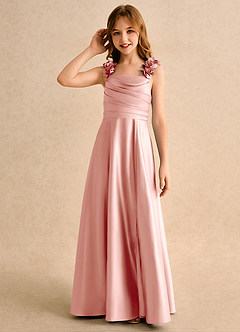 Azazie Rosita Girls Formal Robe Demoiselle D'honneur Fillette Robe Trapèze en Mat Satiné Plissée Rosette image6