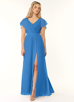Azazie Rylee Bridesmaid Dresses Blue Jay A-Line Pleated Chiffon Dress image1