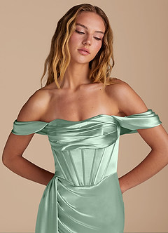 Azazie Amyra Bridesmaid Dresses Agave Mermaid Sweetheart Neckline Metallic Satin Convertible Dress image7