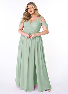 Azazie Lianne Vestidos de damas de honor Vestido de Agave de Gasa de Corte en A con Vestidos sin tirantes image8