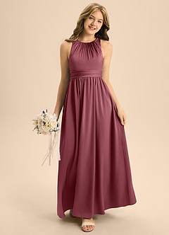 Azazie Jaylah Junior A-Linie Plissee Stretch-Satin Kleid Wüstenrose image3