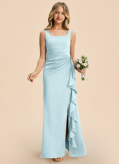 Azazie Adrienne Junior Cloud Blue Sheath Pleated Stretch Satin Dress image4