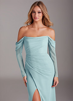 Azazie Hallie Bridesmaid Dresses Sea Glass Mermaid Long Sleeve Chiffon Dress image5