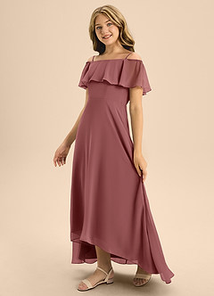 Azazie Maggie Junior Amethyst A-Line Off the Shoulder Chiffon Dress image4