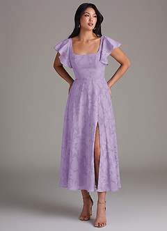 Azazie Bondi Bridesmaid Dresses Lilac A-Line Ruched Floral Burnout Dress image1