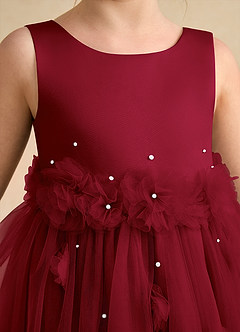 Azazie Lux Blumenmädchenkleider A-Linie Mit Perlen Tüll Kleid Burgunderrot image7