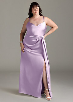 Azazie Brielle Bridesmaid Dresses Frosted Lilac A-Line Cowl Spaghetti Straps Stretch Satin Dress image6