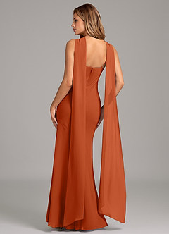 Azazie Kinsley Robes de demoiselle d'honneur Robe Sirène en Mousseline de soie Plissée Orange Brûlée image2
