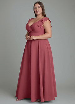 Azazie Leilani Bridesmaid Dresses Merlot A-Line Pleated Chiffon Dress image9