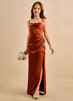 Azazie Bundt Girls Formal Flower Girl Klänningar Klä A-Line i Stretch Satin Plisserad image5