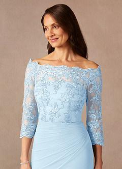 Azazie Rhonda Mother of the Bride Dresses Sky Blue Mermaid Off the Shoulder Mesh Dress image9