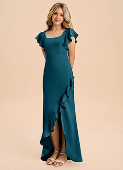 Azazie Demi Junior Robe Sirène en Satin extensible Arc Bleu Encre image1