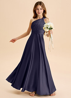 Azazie Charlize Junior Vestido de Tormenta de Satén Elástico de Corte en A con Plisado image4