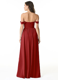 Azazie Morana Bridesmaid Dresses Pomegranate A-Line Off the Shoulder Stretch Satin Convertible Dress image3