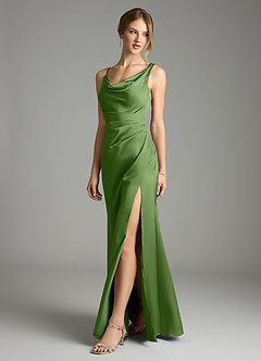 Azazie Samara Vestidos de damas de honor Vestido de Albahaca de Satén Elástico de Corte Sirena con Plisado image3