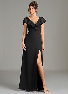 Azazie Kimmy Robes de demoiselle d'honneur Robe Trapèze en Mousseline de soie Rayé Noir image1