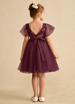 Azazie Queenie Robe Demoiselle D'honneur Fillette Robe Trapèze en Dentelle Cabernet image2