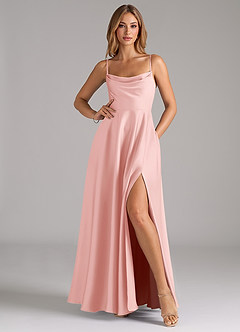 Azazie Elle Essayer des robes à la maison Robe Trapèze en Satin extensible Plissée Noir image3
