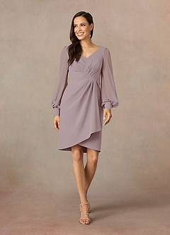 Azazie Karen Mother of the Bride Dresses Vintage Mauve Sheath Pleated Stretch Crepe Dress image1
