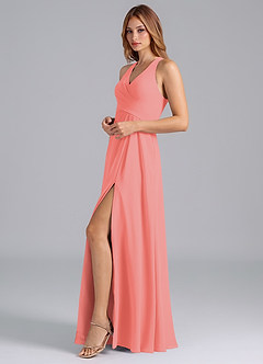 Azazie Dorota Bridesmaid Dresses Coral A-Line Pleated Chiffon Dress image5