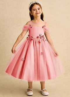 Azazie Juni Blumenmädchenkleider Ballkleid Plissee Tüll Kleid Koralle image1