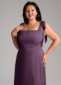 Azazie Frostine Bridesmaid Dresses Plum A-Line Bow Stretch Satin Dress image4
