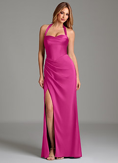 Azazie Serenity Vestidos de damas de honor Vestido Fucsia de Satén Elástico de Corte Sirena con Escote corazón image3