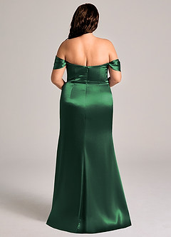 Azazie Saige Bridesmaid Dresses Dark Green Sheath Off the Shoulder Metallic Satin Convertible Dress image10