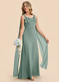 Azazie Chelsea Junior Silver Sage Sheath Pleated Stretch Satin Dress image5