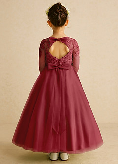 Azazie Precious Flower Girl Dresses Pomegranate A-Line Lace Tulle Dress image1