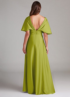 Azazie Pamela Bridesmaid Dresses Lemongrass A-Line Pleated Stretch Satin Dress image2