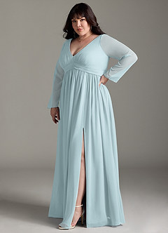 Azazie Teton Maternity Bridesmaid Dresses A-Line Long Sleeve Chiffon Floor-Length Dress image10
