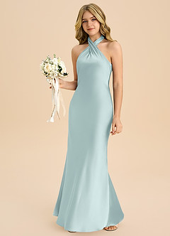 Azazie Chickie Junior Etui Plissee Stretch-Satin Kleid Nebel image4