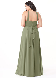 Azazie Dixie At-home Try On Dresses Agave A-Line Halter Pleated Chiffon Dress image10