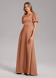 Azazie Fyona Bridesmaid Dresses Bronzer A-Line Pleated Stretch Satin Dress image4