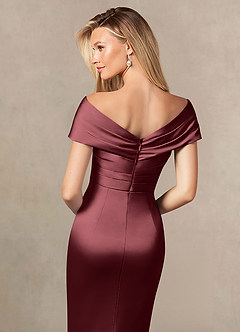 Azazie Ludlow Abiti per la Madre della Sposa Abito Sirena in Raso Elasticizzato Plissettato Merlot image5