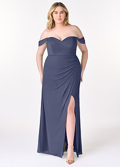 Azazie Tessa Robes de demoiselle d'honneur Robe Fourreau Convertible en Maille Schulterfreier Schatz Bleu Orageux image8