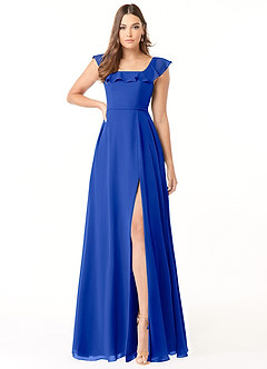 Azazie Jinny Brautjungfernkleider A-Linie Quadratischer Ausschnitt Gerüscht Chiffon Kleid Königsblau image1