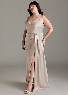 Azazie Brielle Bridesmaid Dresses Frost A-Line Cowl Spaghetti Straps Stretch Satin Dress image10