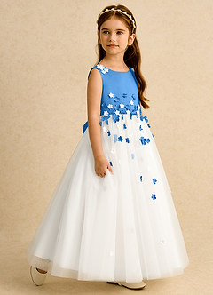 Azazie Eleni Blumenmädchenkleider Ballkleid Schleifen Tüll Kleid Elfenbein Blauhäher image6